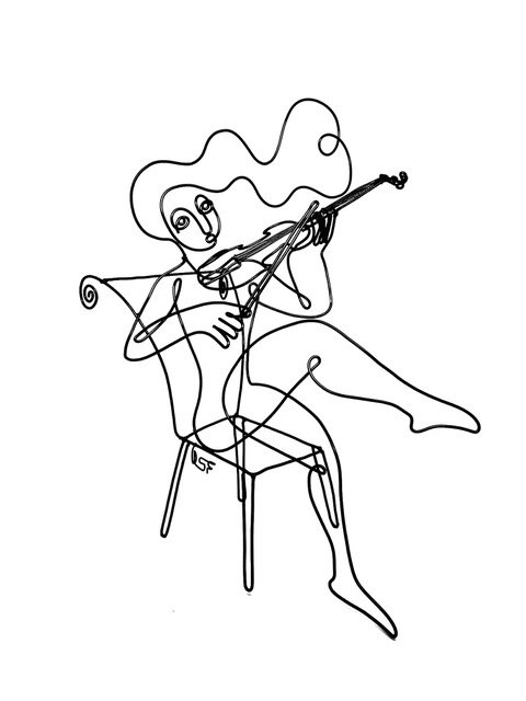 The Violinist, 8 x 6 x 4, wire sculpture