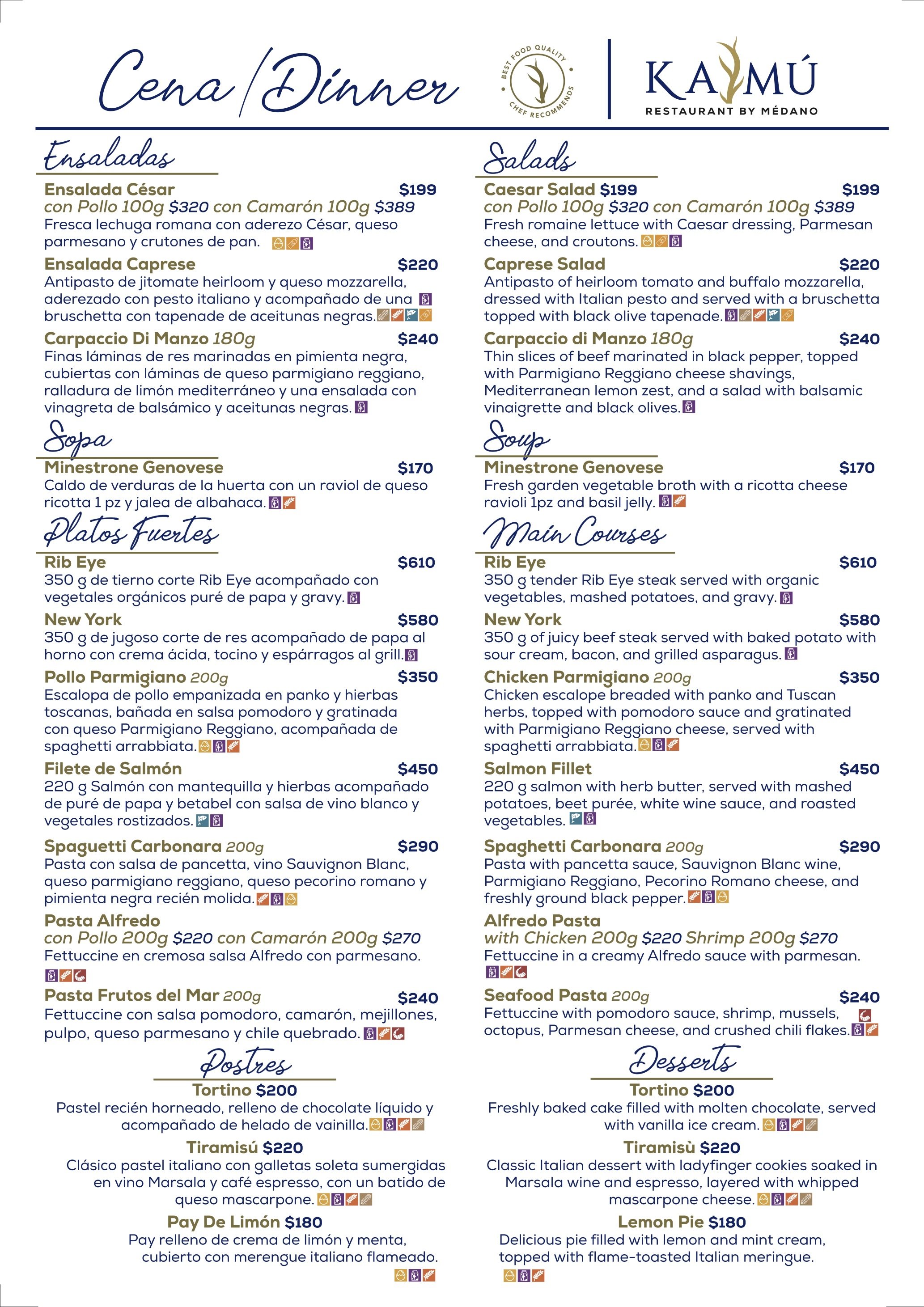 Cenas / Dinner Menu