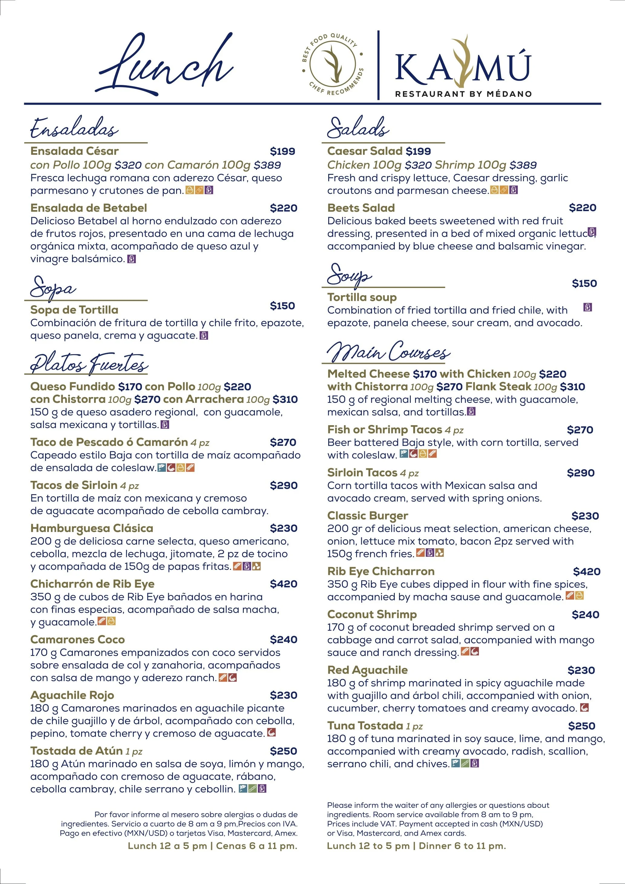 Comidas / Lunch Menu