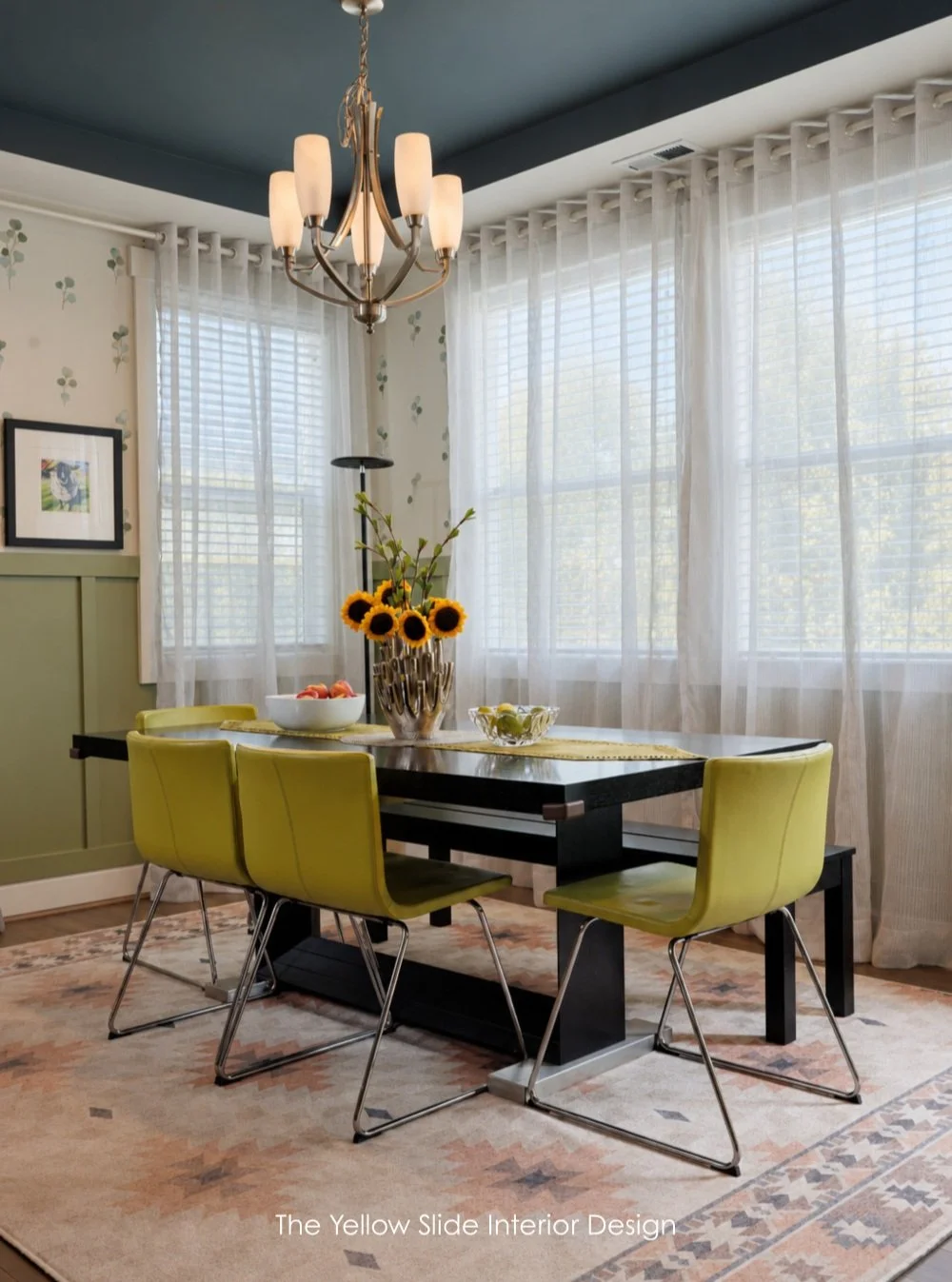 The Garden Supper🌿dining room project embodies our 3 core design values:
1. It has a distinct purpose - to go from everyday dinners to a large surface for board games and puzzles
2. It is infused with personality - pattern mixed with solids, wood mi
