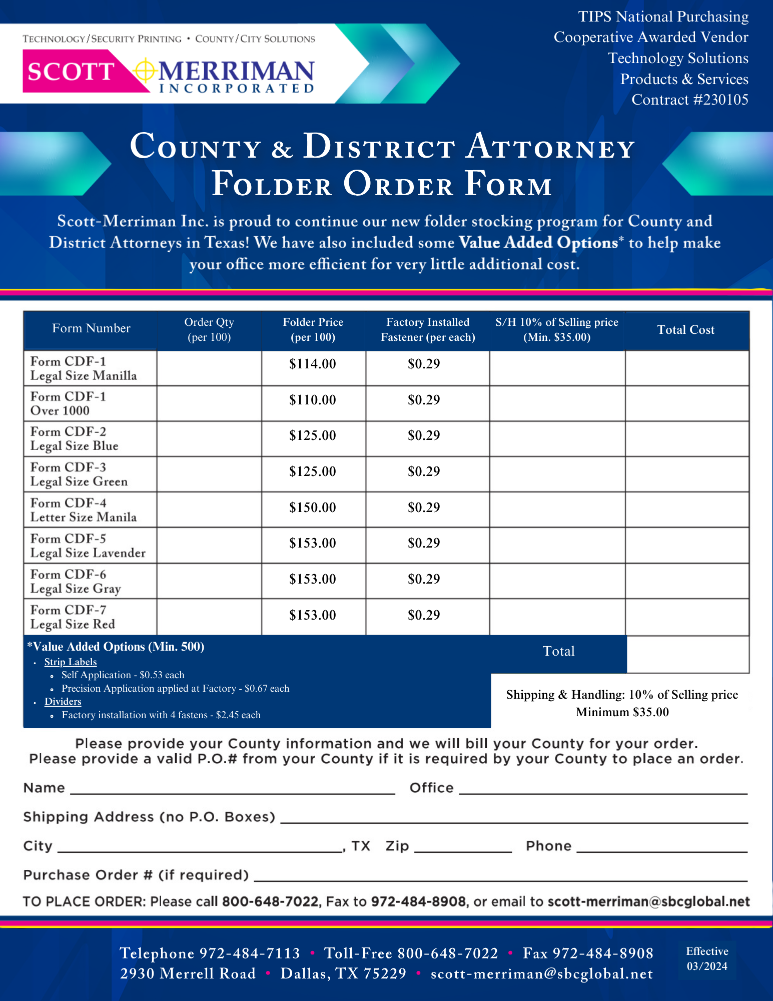 Sample Order Attorney Click Here for Printable County & District Attorney Folder Order Form ...