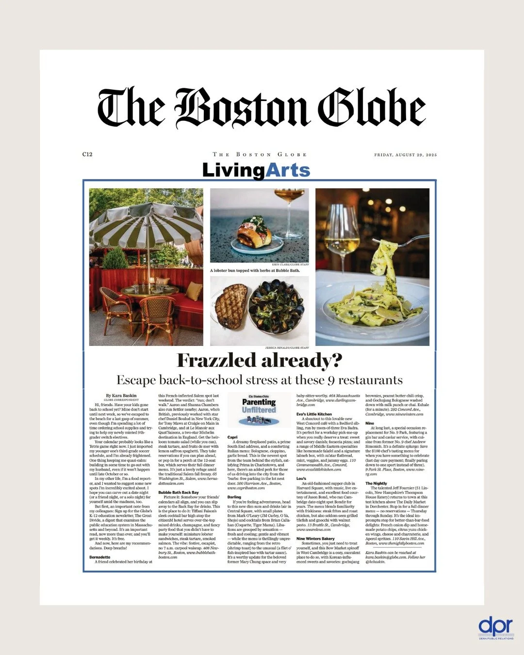 Big thanks to the @bostonglobe and @kcbaskin for featuring @evaslittlekitchen in today&rsquo;s Parenting Unfiltered column! ✨ 

The story, &ldquo;Frazzled already? Escape back-to-school stress at these 9 restaurants,&rdquo; highlights our cozy new We