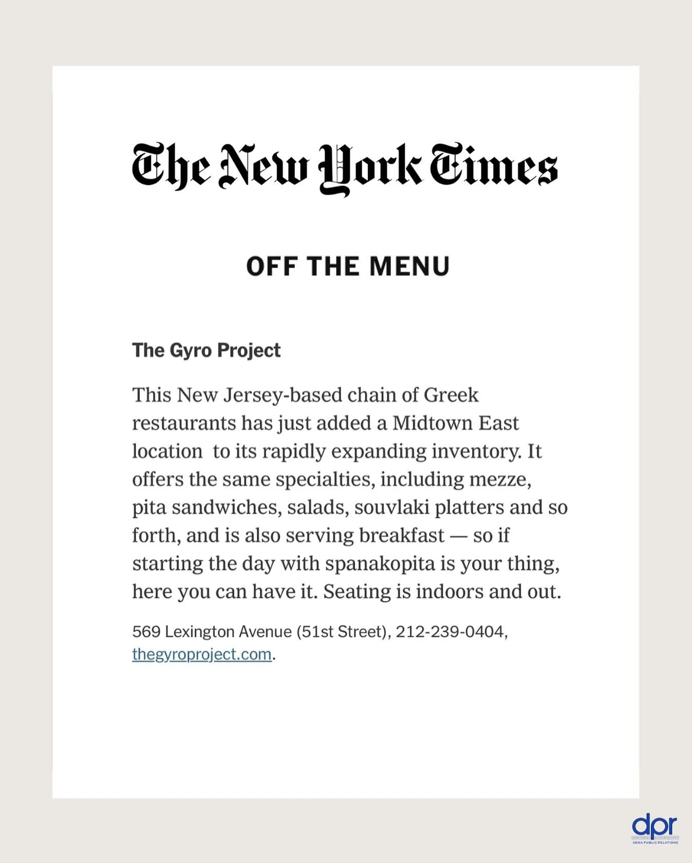 Pick up today&rsquo;s issue of @nytimes 🗞️ and check out the Wednesday Food section to read all about @thegyroproject Midtown East opening, which just officially opened yesterday on 569 Lexington Avenue!

📲 And if you can&rsquo;t make it to a newss