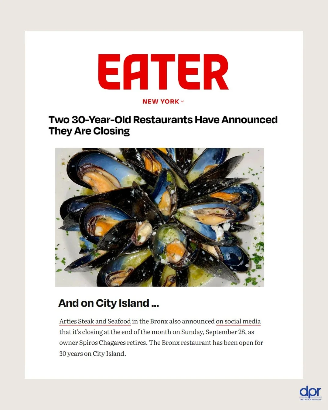 Veteran surf n' turf restaurant @artiescityisland closes its doors after 30 legendary years of serving the Bronx community on City Island.

Thank you to @eater_ny and @melissamccart for mentioning the September 28th closure here: https://ny.eater.com