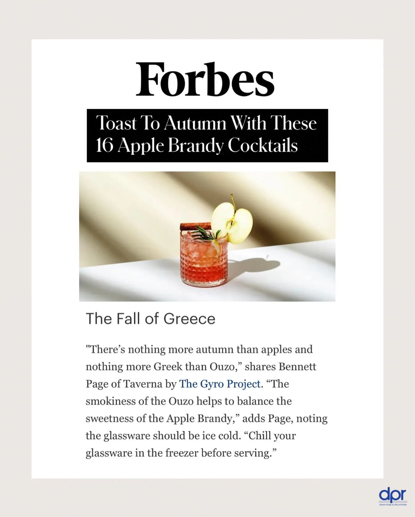Cheers to the first weekend of Autumn with these apple brandy cocktails rounded up by @forbes and @jilliandara 🍁

Thank you for featuring @thegyroproject&rsquo;s &ldquo;Fall of Greece&rdquo; here: https://www.forbes.com/sites/jilliandara/2025/09/18/