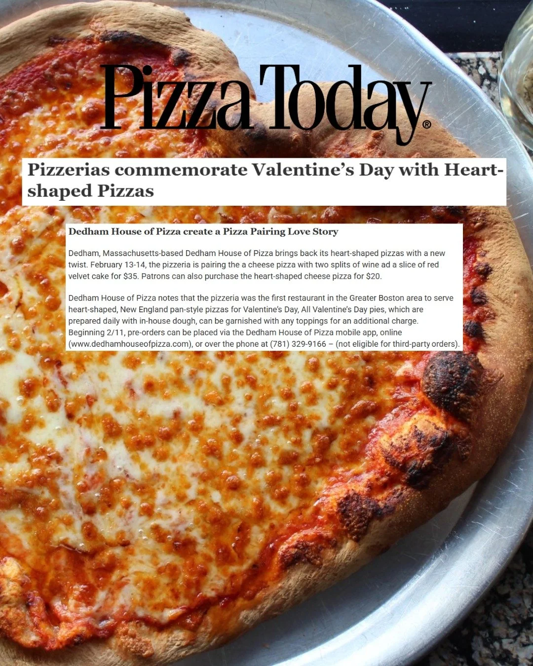 Love is in the air! 💌 Big thank you to @pizzatoday for featuring @dedhamhouseofpizza and its beloved ❤️-shaped pizzas in this Valentine's Day story.

🔗https://pizzatoday.com/news/happy-valentines-day/146970/

#dpr #denapr #denapublicrelations