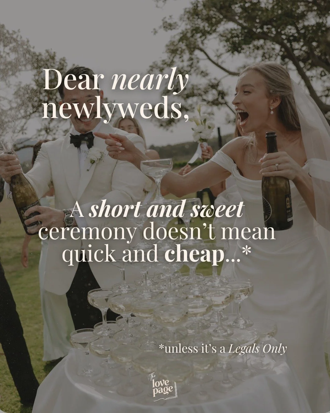 When couples tell me they want &ldquo;short and sweet,&rdquo; I know that really means they don&rsquo;t want:

😴 Long and formal
😴 Stiff and scripted
😴 An hour long biography
😴 Guests fidgeting in their seats

Trust me, neither do I. How boring.
