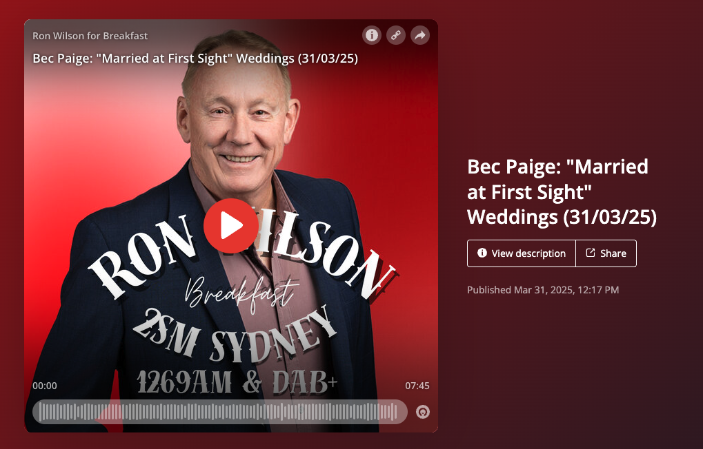 Bec Page interview on Ron Wilson for Breakfast on 2SM Sydney