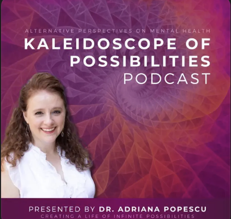 Cover of the Kaleidoscope of Possibilities podcast featuring a smiling woman with curly hair and a white shirt, with a colorful geometric background.