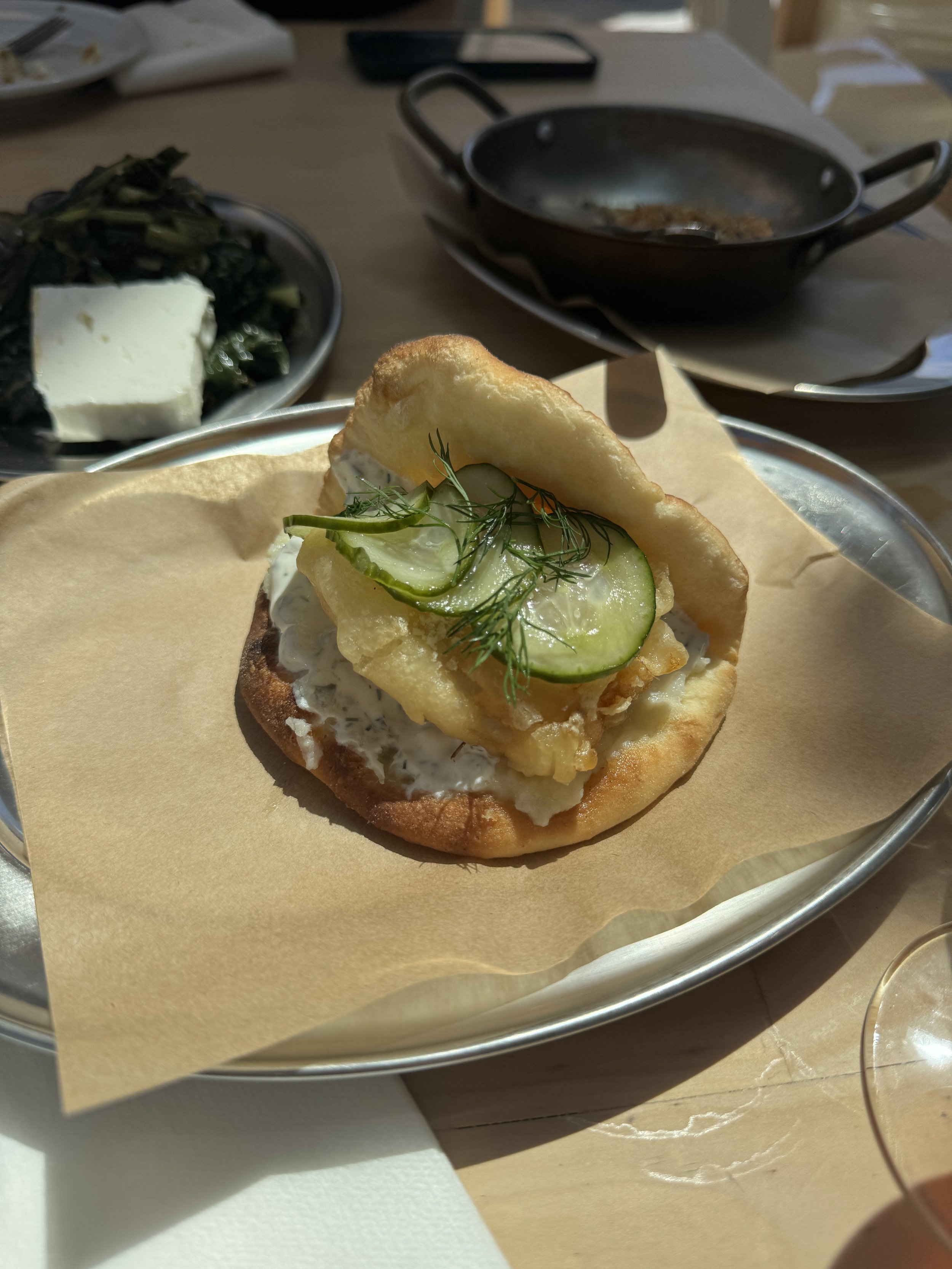 Bakaliaros skordalia pita, Homer, Cronulla, Sydney Souvlakination Guide to Greek food in Sydney Sydney's best Greek restaurants where to eat Greek food in Sydney