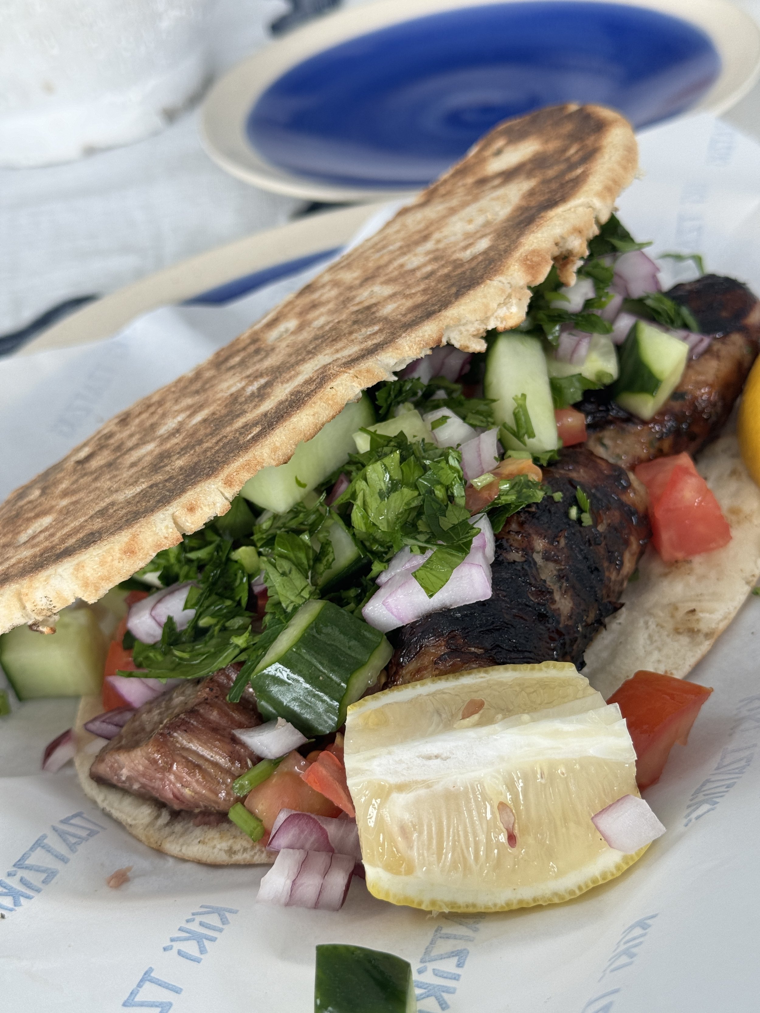 Cypriot souvlaki with sheftalia Kiki Tzatziki, Melbourne - Where to eat Greek food in Melbourne - Greek food in Melbourne - Cypriot food in Melbourne - Greek food in Australia - Souvlakination Guide