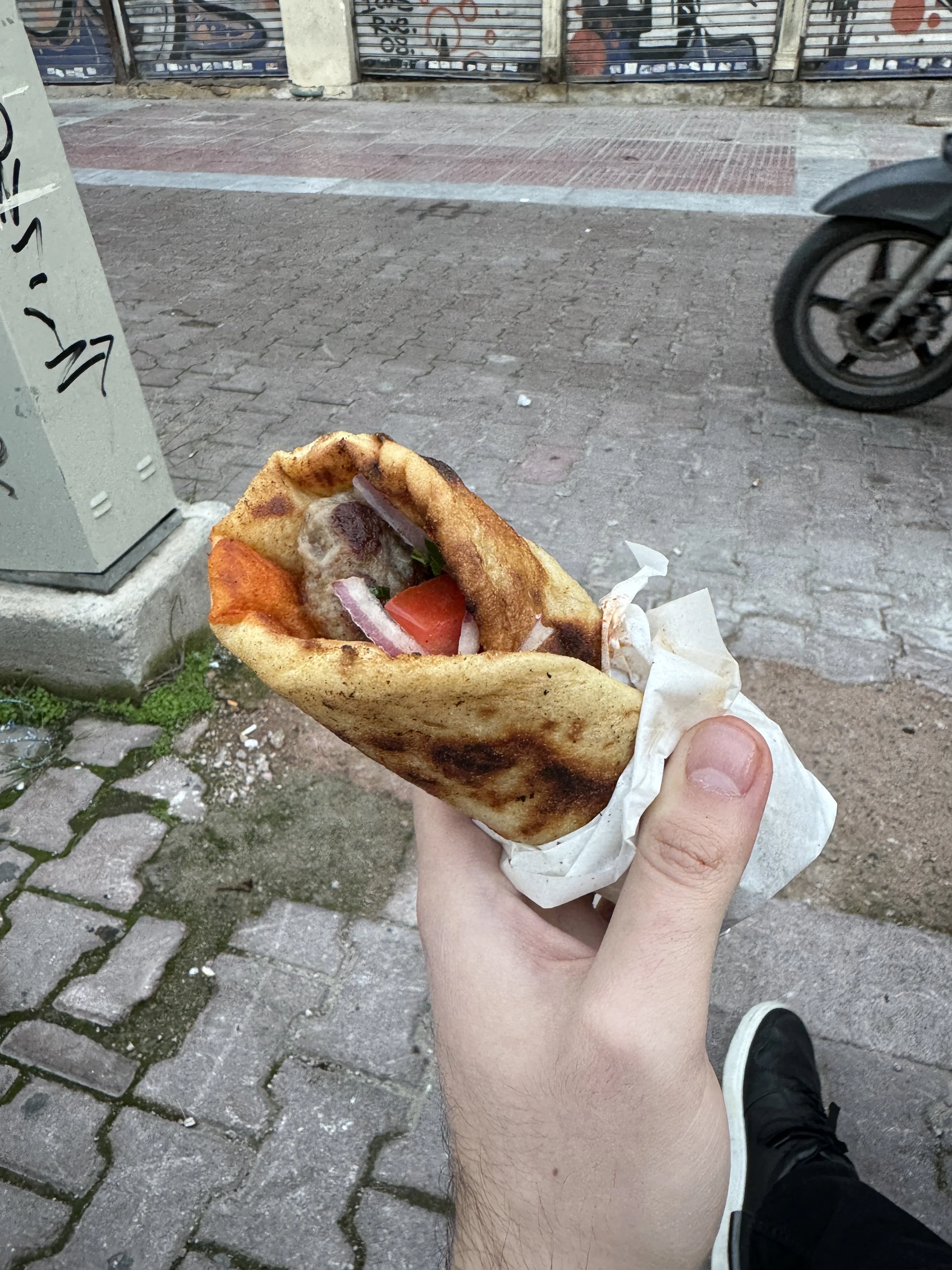 The infamous 'souvlaki' with bifteki at Giorgos in Piraeas