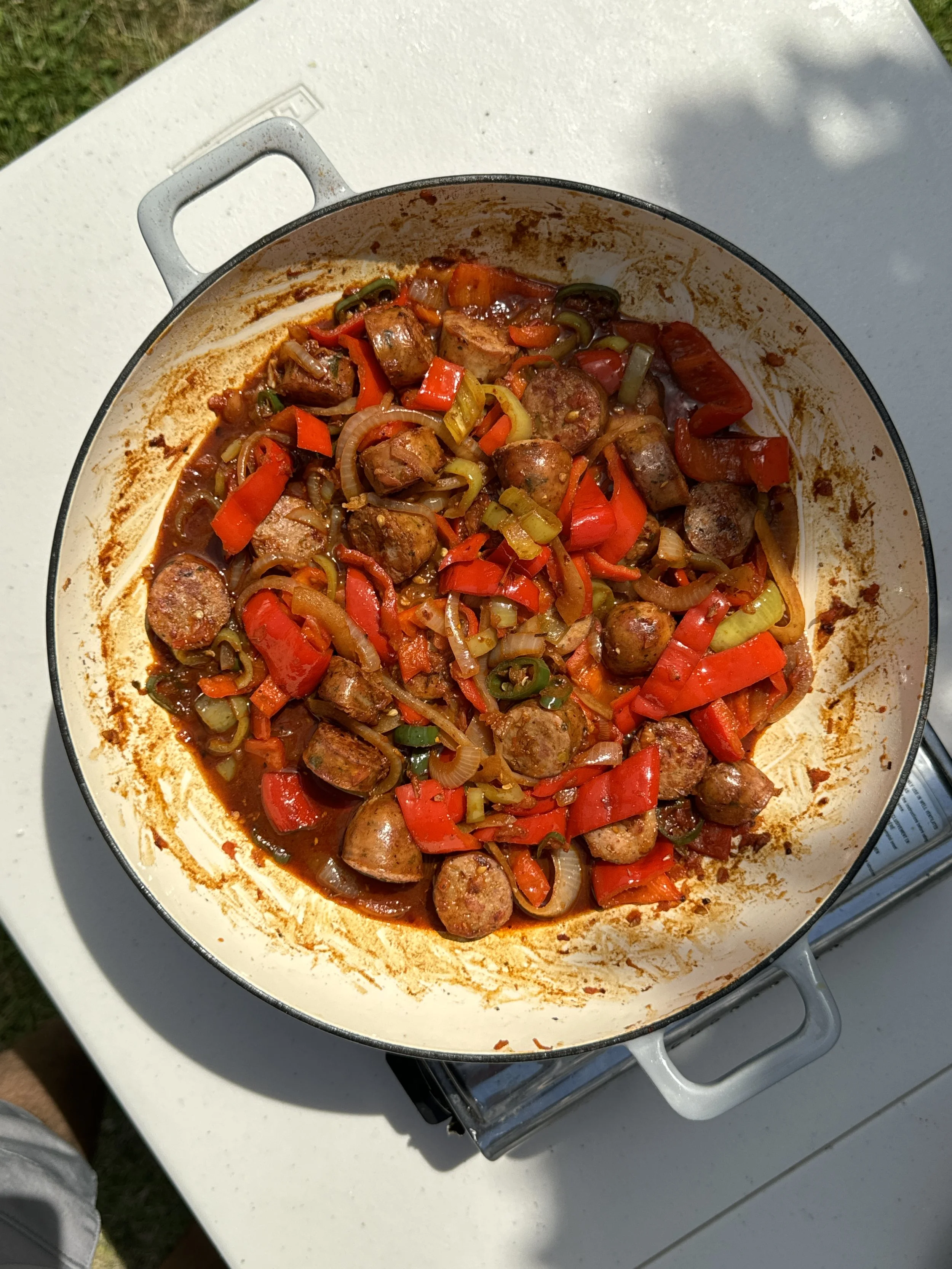 Spetsofai recipe: spicy Greek sausage stew with peppers and tomatoes