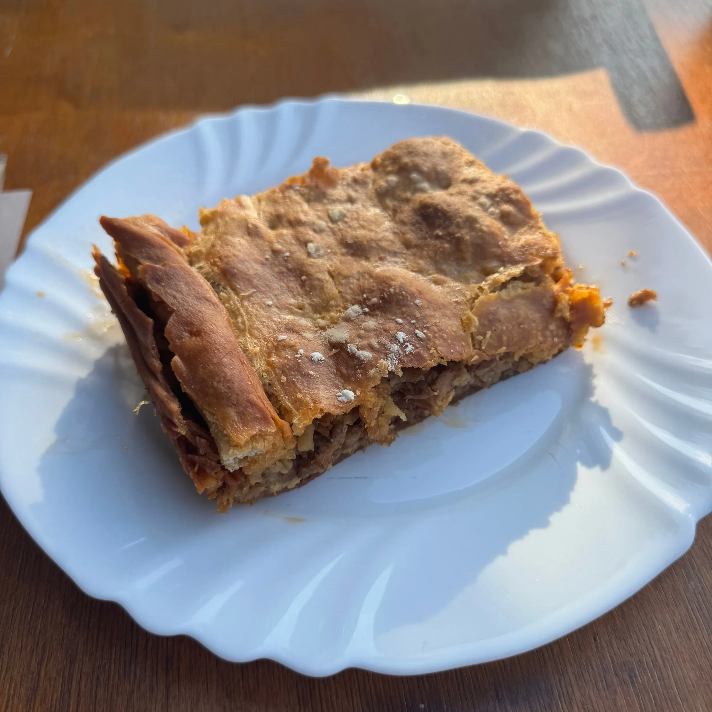 Traditional kreatopita at Agroktima Georgios Giafis, Kefalonia, Greece
