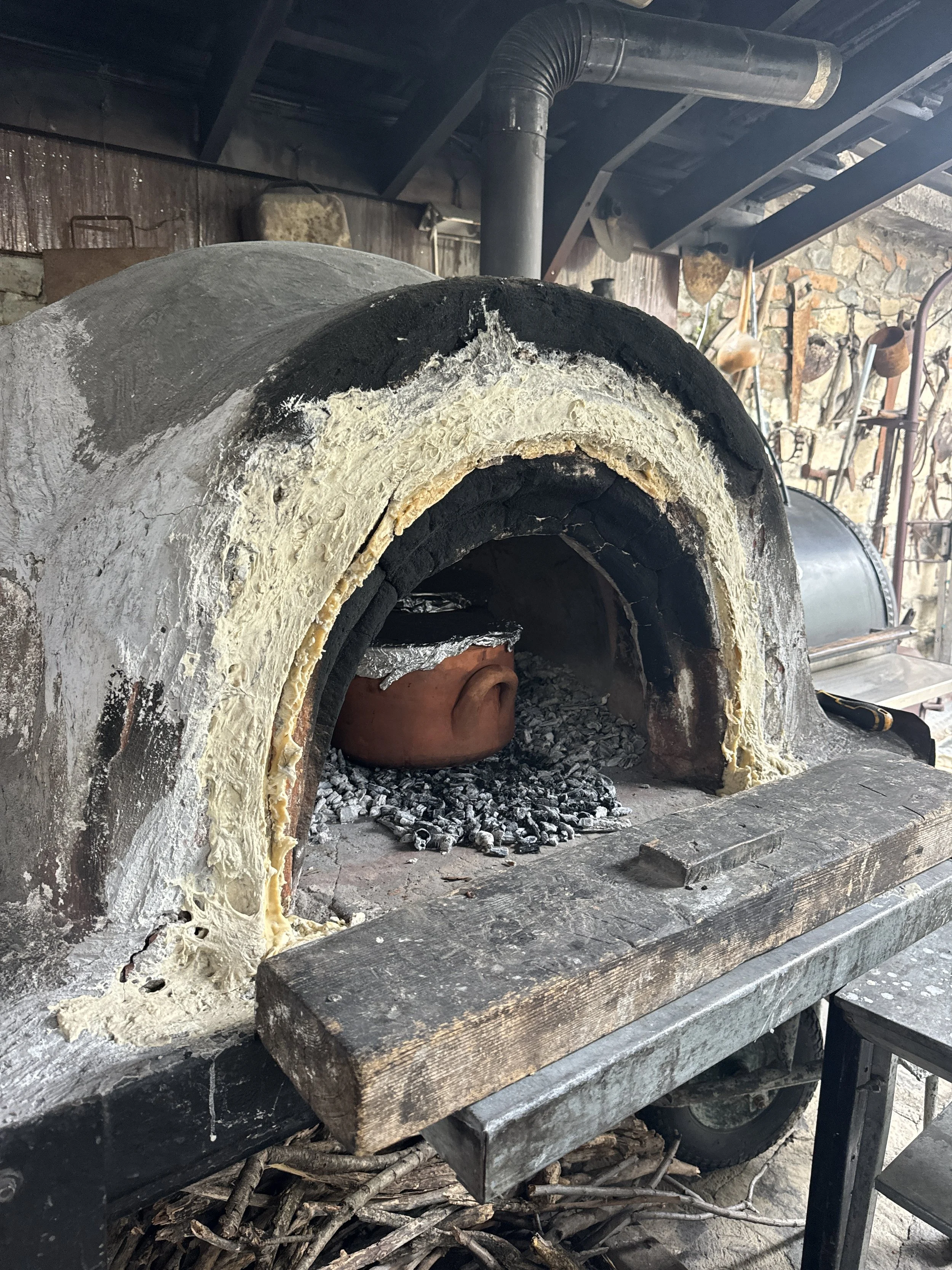 Traditional kleftiko oven at Symposio Taverna Pelendri Cyprus traditional Cypriot taverna Souvlakination where to eat in Cyprus where to eat in Pelendri Troodos restaurants