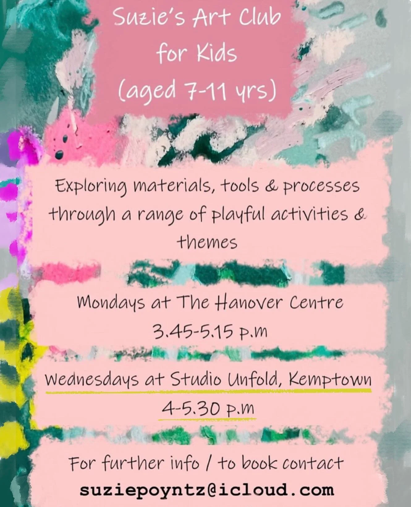 Delighted that @suziepoyntz will be running some of her fantastic Art Club for Kids sessions @_studio_unfold in September βοΈ
Suzie is a brilliant artist and an amazing teacher ~ she has a wonderfully grounded approach and always makes exploring tec