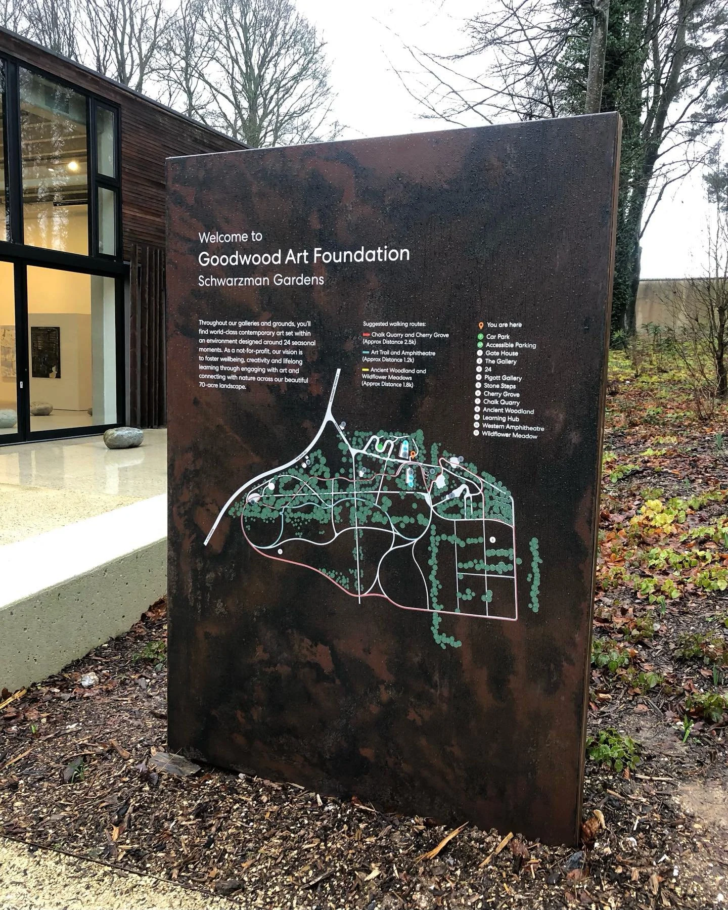 @goodwoodartfoundation at the weekend, in the solid grey and rain. Been following progress and opening remotely so was fantastic to finally go see. They don&rsquo;t do things by halves ! Incredible gallery spaces by Studio Downie Architects and lands