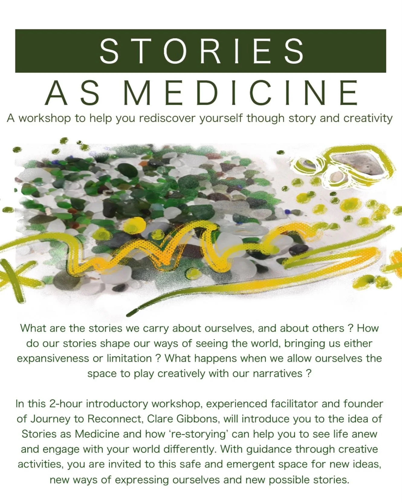 The brilliant Clare Gibbons ~ @journeytoreconnect ~ will be hosting this introductory workshop @_studio_unfold 

🔶 Saturday 11th April : 10.30 am - 12.30pm

Clare is a very experienced, thoughtful and engaging facilitator. These workshops are rooted