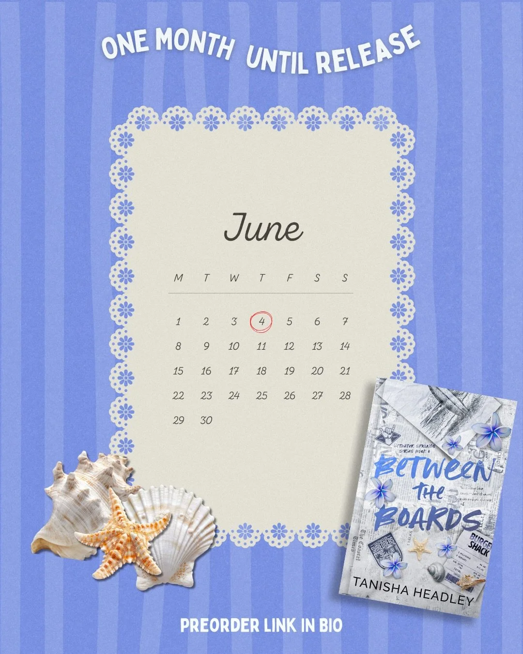 We&rsquo;re one month away from the release of Between the Boards and I&rsquo;m so excited for you to read Kairi and Colton&rsquo;s (and Zale&rsquo;s) story 😱🥹 
&bull;
#surfromance #sportsromance #summertbr #friendstoverstrope #lovecoachtrope