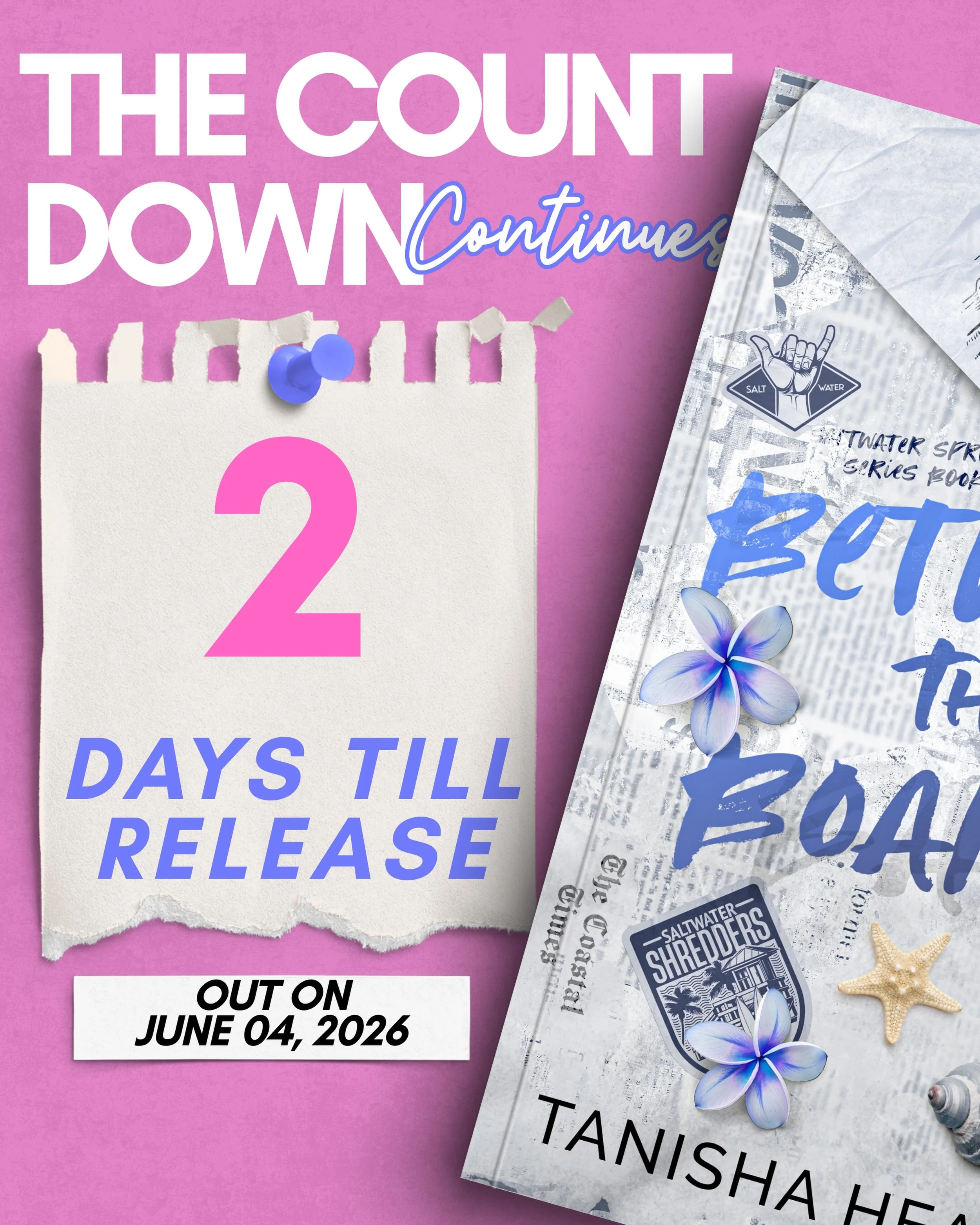 Only 2 days left until my fake dating surf romance, Between the Boards, is out in the world! 😱 I&rsquo;m not ready! 🌊🏄🏽&zwj;♀️
&bull;
Available for preorder now!
&bull;
#surfromance #sportsromance #summerromancetbr #friendstoloversbooks #fakedati