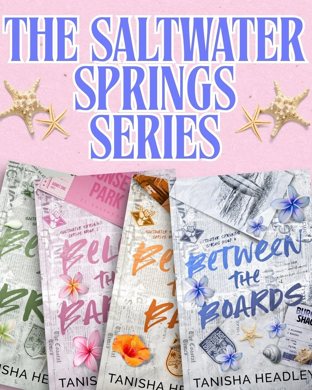 🌊🐚 The Saltwater Springs Series 🌊🐚
&mdash;&mdash;
This small town series, available in paperback and KU, follows a team of pro surfers as they navigate the pressures of pro surfing, mental health, and romance! 
&bull;
#surfromance #sportsromance 