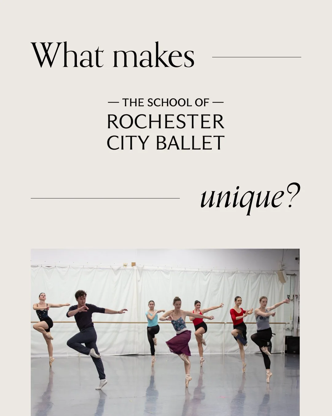 The School of Rochester City Ballet is the only school in Rochester where students are taught by current professional dancers! ⤵️

Students receive world-class instruction in Ballet, Pointe, and other supplementary styles from faculty with real insig