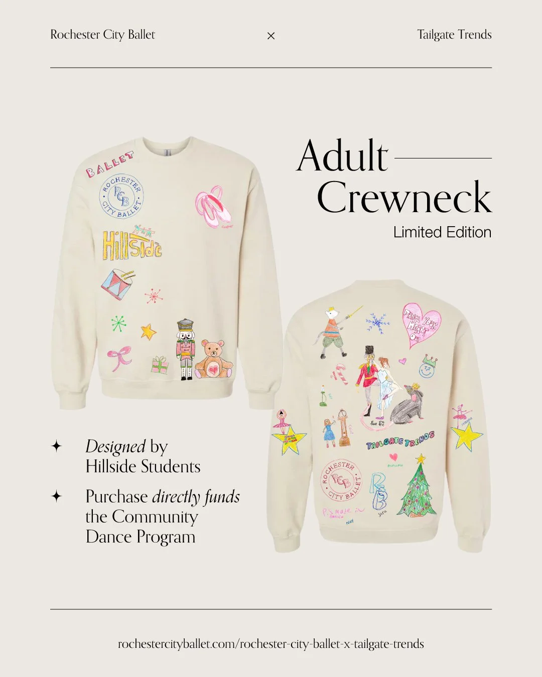 🩰🎄🎁 Rochester City Ballet is able to bring the joy of dance and the performing arts to people across Greater Rochester thanks to our passionate community support.

When you purchase a limited edition Nutcracker crewneck, you&rsquo;re directly fund