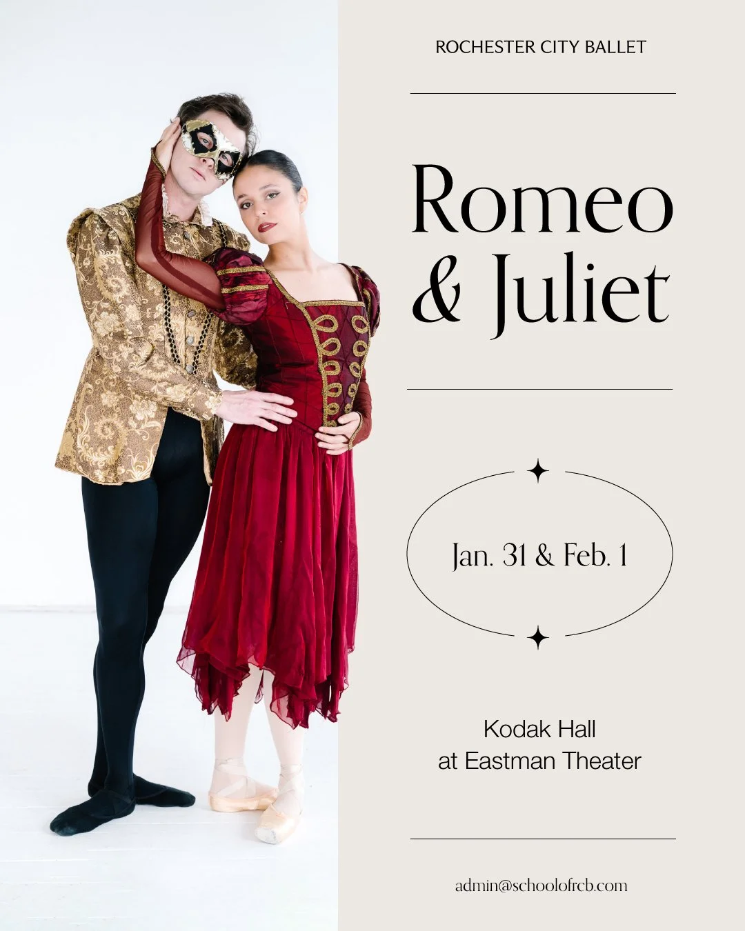 ❤️ Come see one of the greatest love stories brought to life on stage! Rochester City Ballet is partnering with the Rochester Philharmonic Orchestra (@rocphils) to perform Prokofiev&rsquo;s Romeo &amp; Juliet Suite.

Directed by Andreas Delfs, RCB&rs