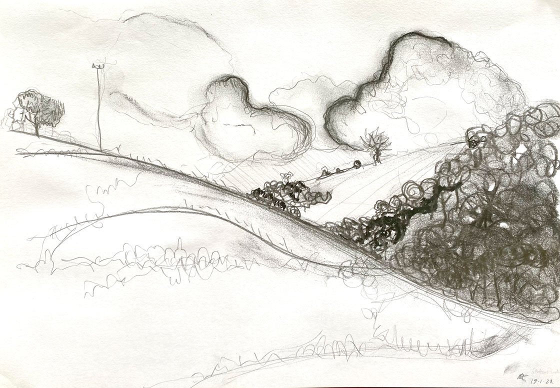 Stokers Siding Charcoal (19 January, 2022)
Medium: Mixed media (watercolour and pencil) on paper
Size: 42cm x 29.7cm (unframed)