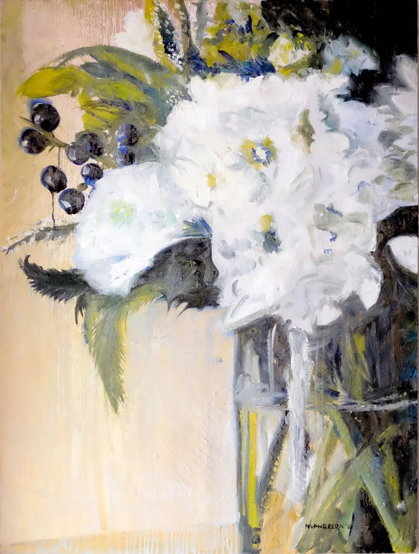 White Flowers in glass vase II (2016)
Medium: oil on canvas
Size: 120cm x 90cm (unframed)