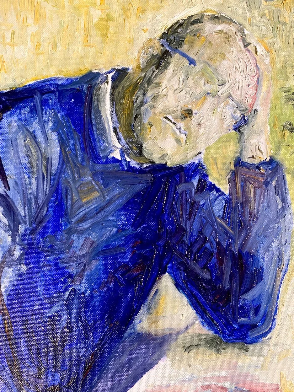 Self portrait, (2022)
Medium: oil on board
Size: 21cm x 29.7cm (unframed)