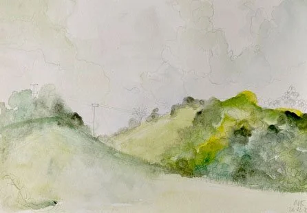 Stokers Siding on a rainy day II (2021)
Medium: Mixed media (watercolour and pencil) on paper
Size: 21cm x 29.7cm (unframed)