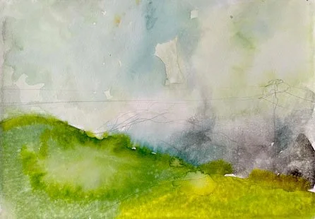 Stokers Siding on a Rainy Day (2021)
Medium: Mixed media (watercolour and pencil) on paper
Size: 21cm x 29.7cm (unframed)