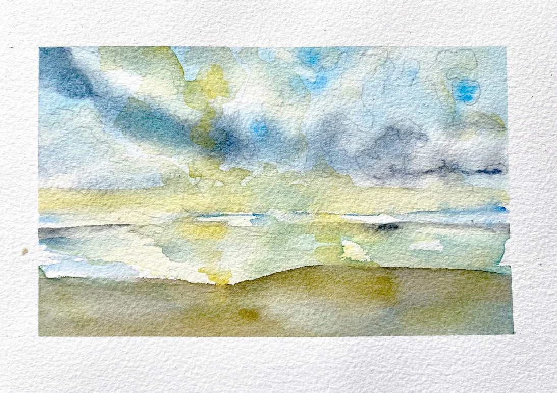 Park Beach Coffs Harbour (2022)
Medium: Watercolour and pencil on paper
Size: 21cm x 14.85cm (unframed)
Coffs Harbour is a place we always stop on the way up or down as we head towards Murwillumbah or Coolangatta.  Recently we have been having dinner