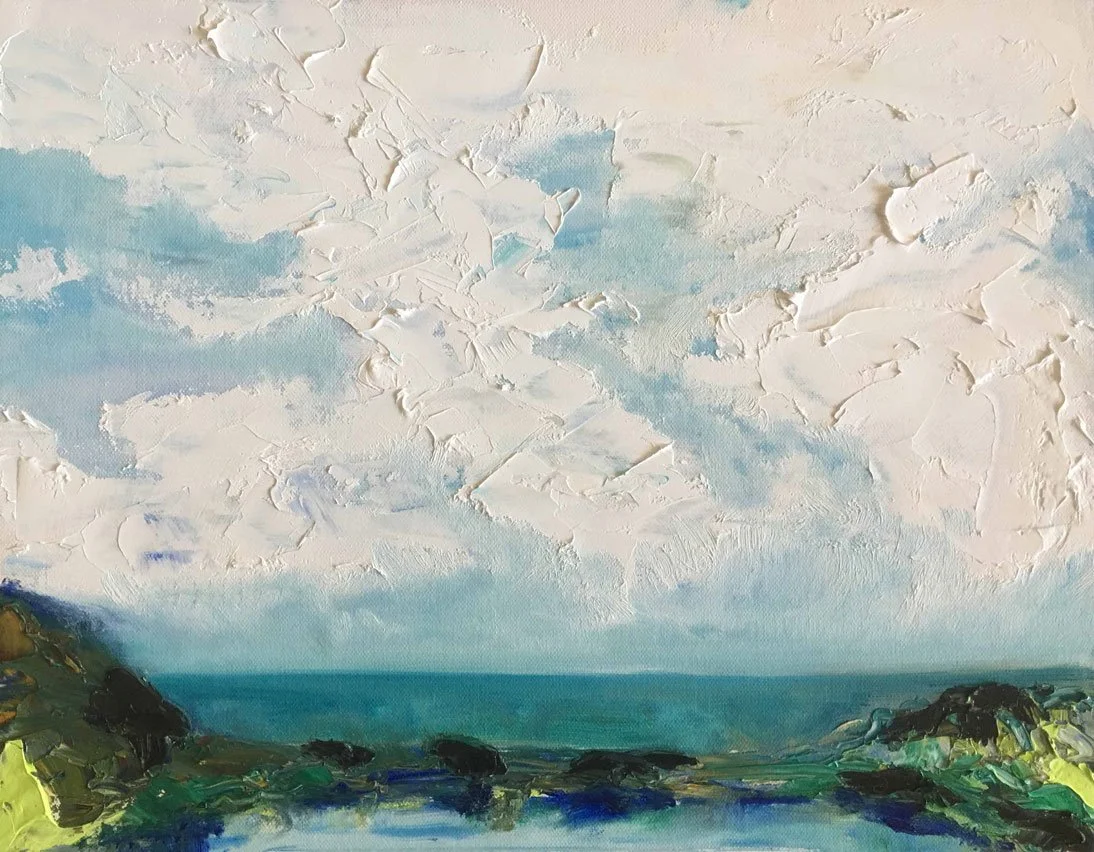 Killalea Lagoon I (2018)
Medium: oil on board
Size: 42cm x 29.7cm (unframed)
This painting was completed as part of a workshop with Richard Claremont in 2018.  Killalea Lagoon is a beautiful place and this painting was inspired by the beautiful weath