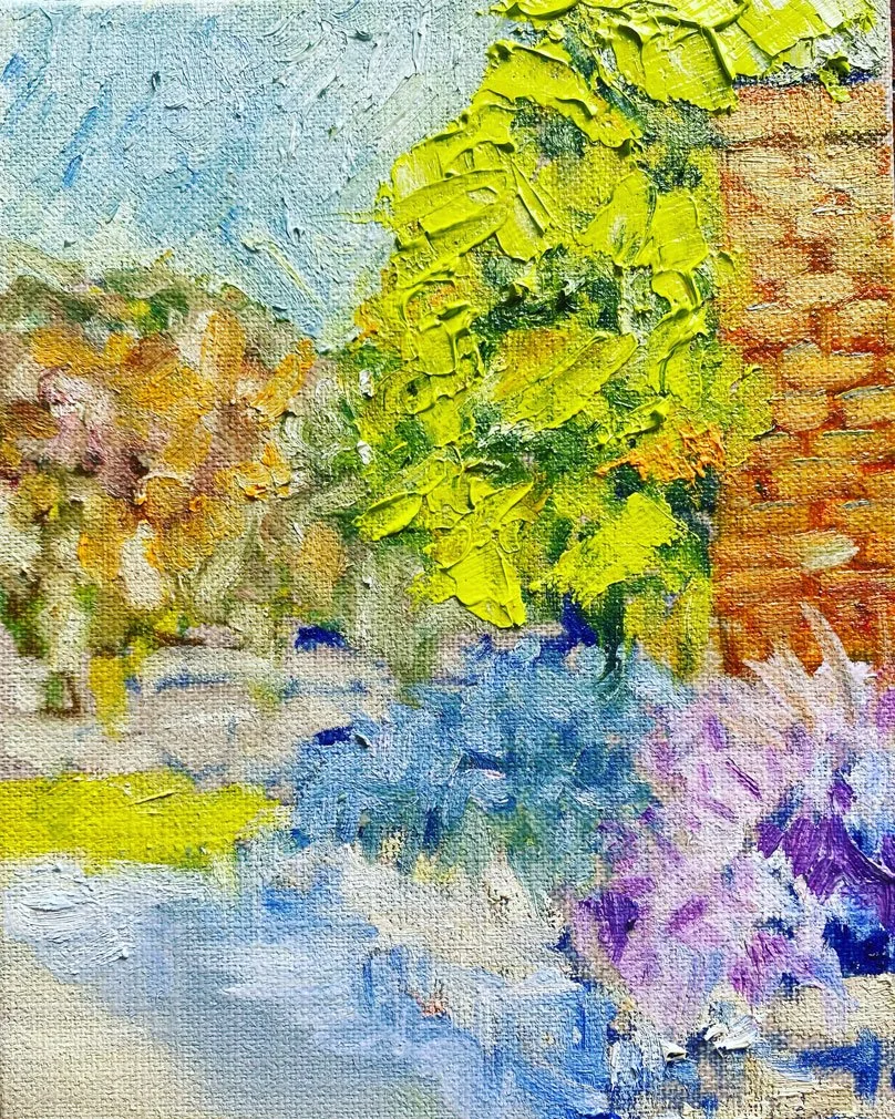 Hurstville Grove Garden (24 January 2024)
Medium: oil on canvas board
Size: 14.85cm x 10.5cm (unframed)
Painted purely to play with the Brilliant Green by Langridge Artist Colours.   