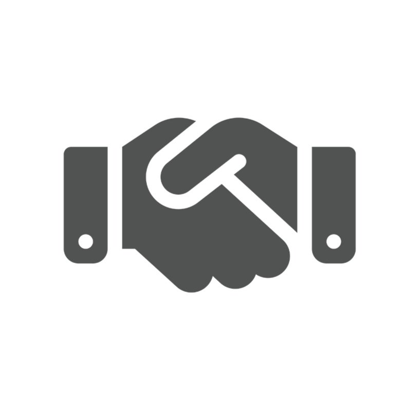 Icon of two hands shaking, symbolizing agreement or partnership.