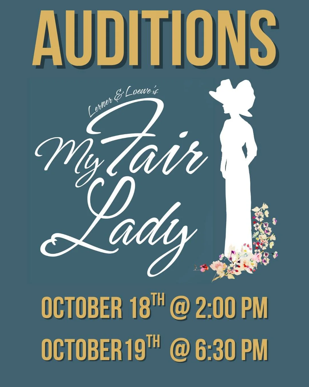 Step into the spotlight&mdash;auditions for My Fair Lady are here! 🌹

This is your chance to bring Eliza, Higgins, Pickering, and more to life in one of Broadway&rsquo;s most beloved musicals.
📅 October 18th, 19th, &amp; 20th 📍 1668 S US Hwy 87
De