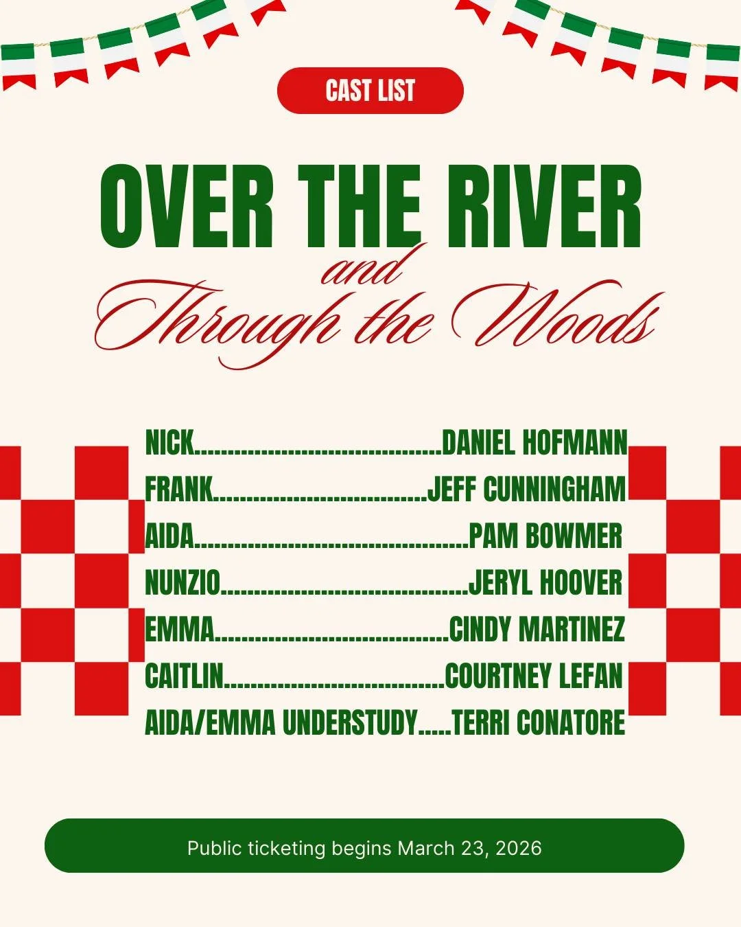 🇮🇹 MEET THE FAMILY! 🍷

The wait is over! Meet the wonderful cast of Over the River and Through the Woods. 🎭

From meddling grandparents to high-stakes matchmaking, this cast is ready to bring Joe DiPietro&rsquo;s hilarious "memory play"