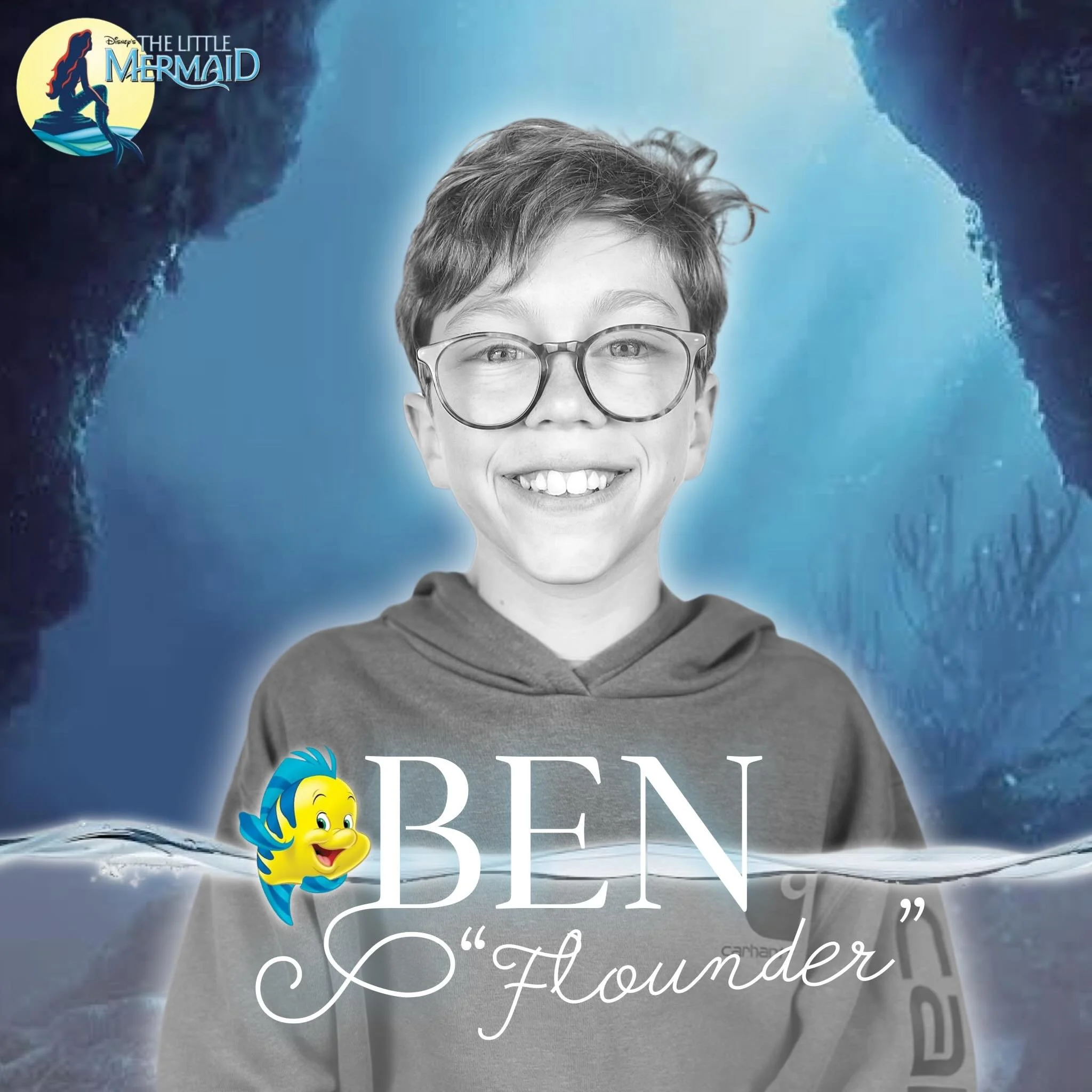 MEET BEN! 🫧🐠🎶
He&rsquo;ll be swimming across our stage as FLOUNDER in Disney&rsquo;s Little Mermaid this summer. This will be Ben&rsquo;s first main-stage role, having previously appeared in @fbgtheateracademy&rsquo;s production of Seussical Kids.
