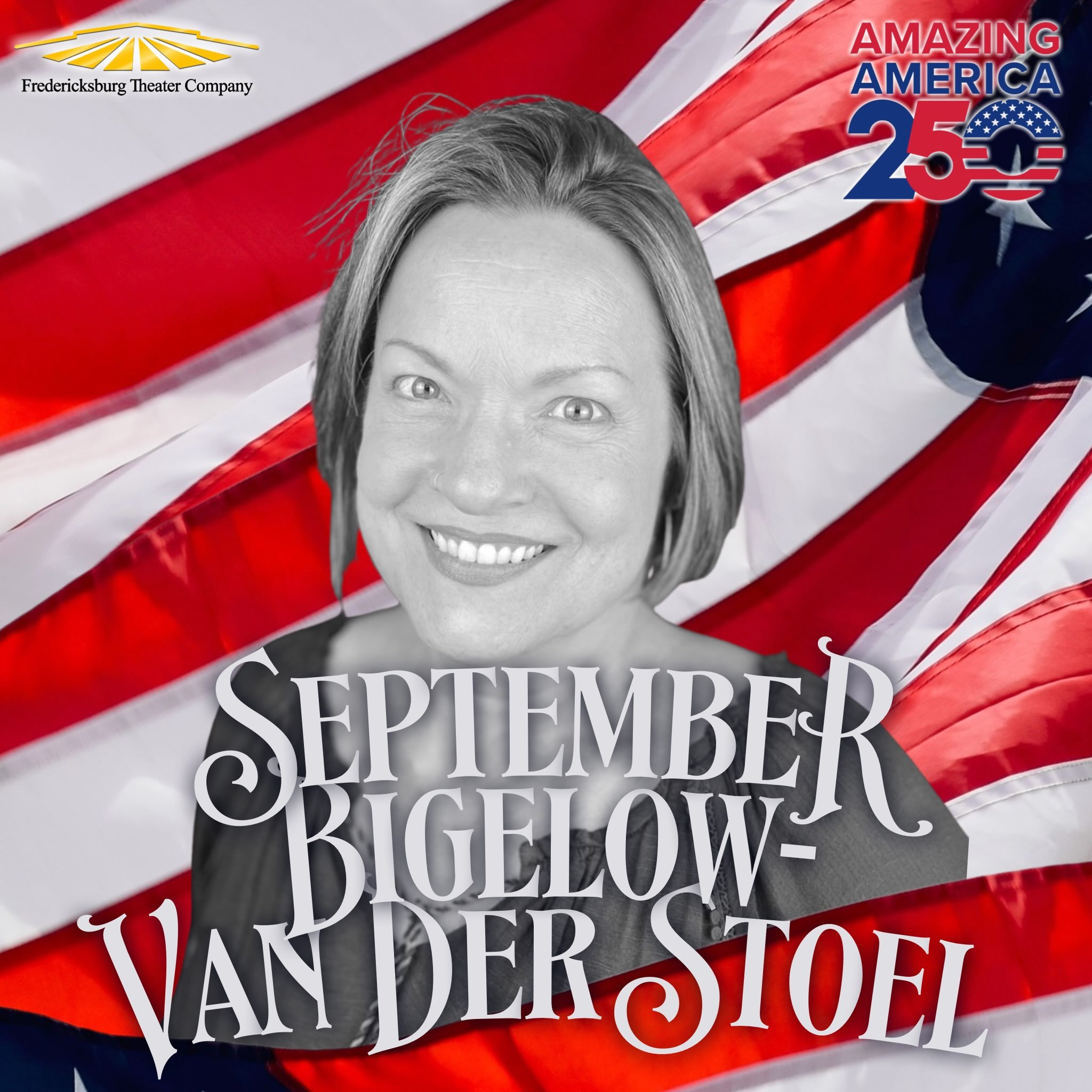 Spare a moment to welcome September Bigelow-Van Der Stoel to the cast of Amazing America 250! 🇺🇸🎭🎶
September is known far and wide for her incredible vocal talent, and she has brought it to the FTC many times! She&rsquo;s sung Sondheim, Les Mis, 