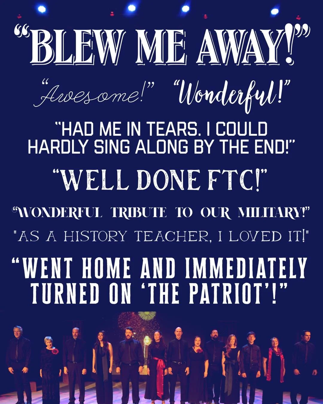 We&rsquo;re honored to hear so many positive reactions to Amazing America 250! 🇺🇸🎶🎭
We didn&rsquo;t know what to expect with an original concept like this, so on behalf of our cast and crew, we&rsquo;d like to thank you- our lovely audience- for 