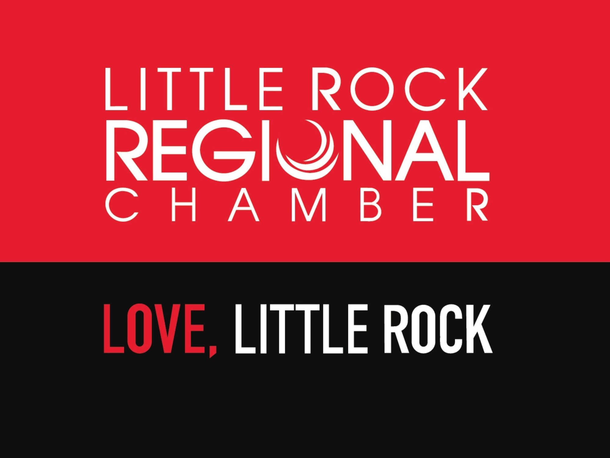 The logo of the Little Rock Regional Chamber featuring a red background with the white text 'Little Rock Regional Chamber' and a black band below with red and white text 'Love, Little Rock'.
