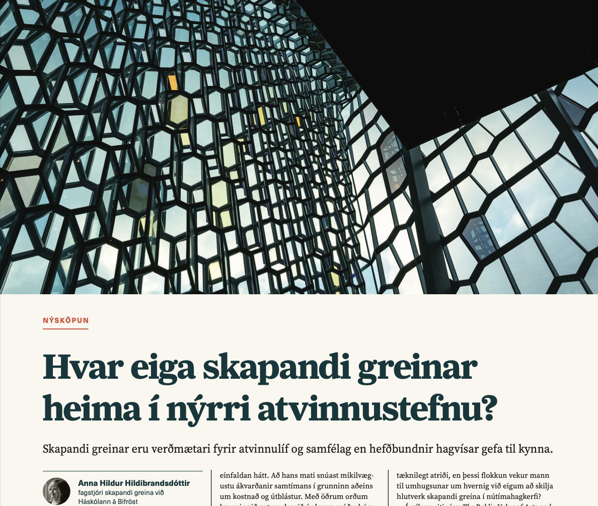 Skapandi greinar í nýrri atvinnustefnu Íslands