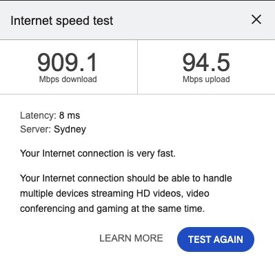 Internet Speed Test Results.