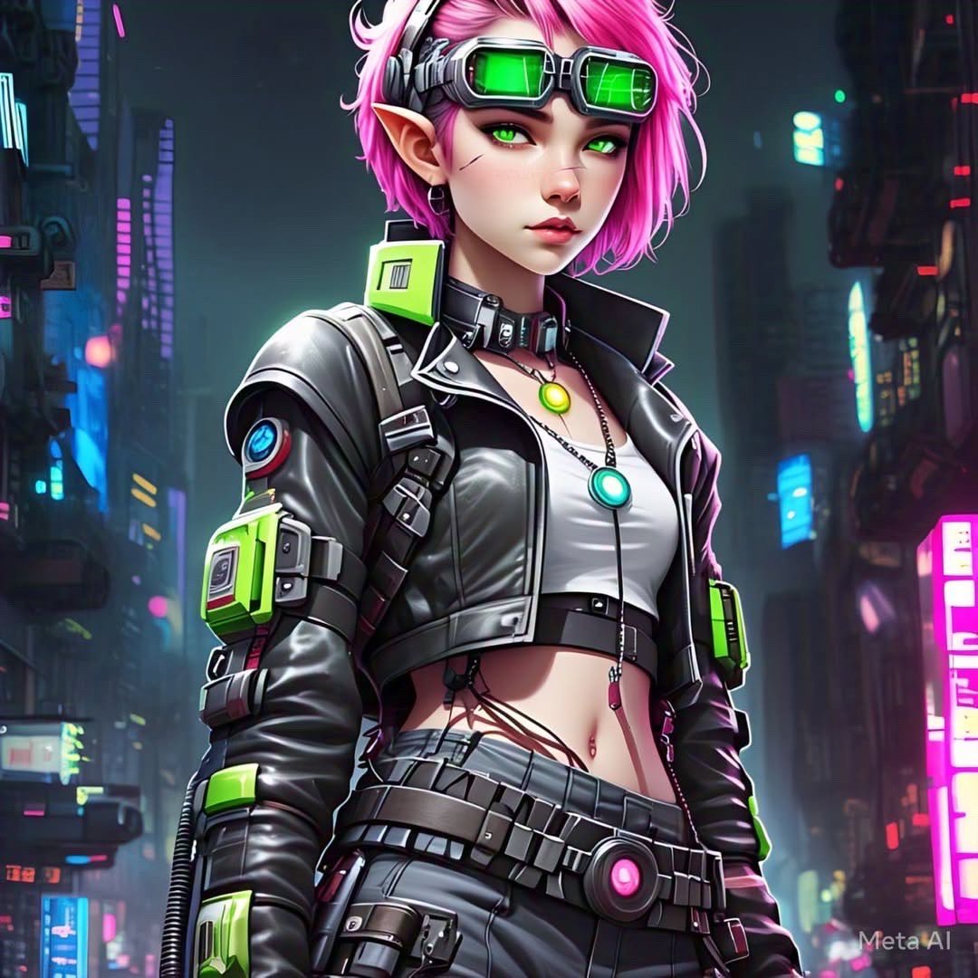 Cyberpunk Pink Haired Elf Girl (MetaAI)