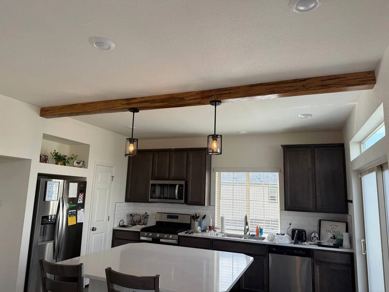 Decorative Wooden Ceiling Beam With Pendant Lights Installation - Tampa, FL