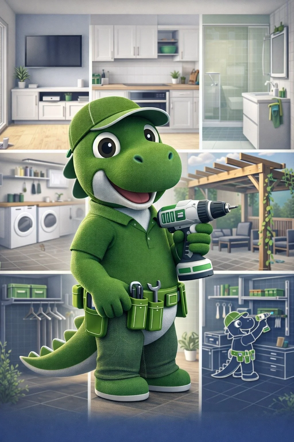 HandyRex handyman installing cabinets shelving bathroom vanity garage storage systems and backyard pergola as part of popular home improvement services