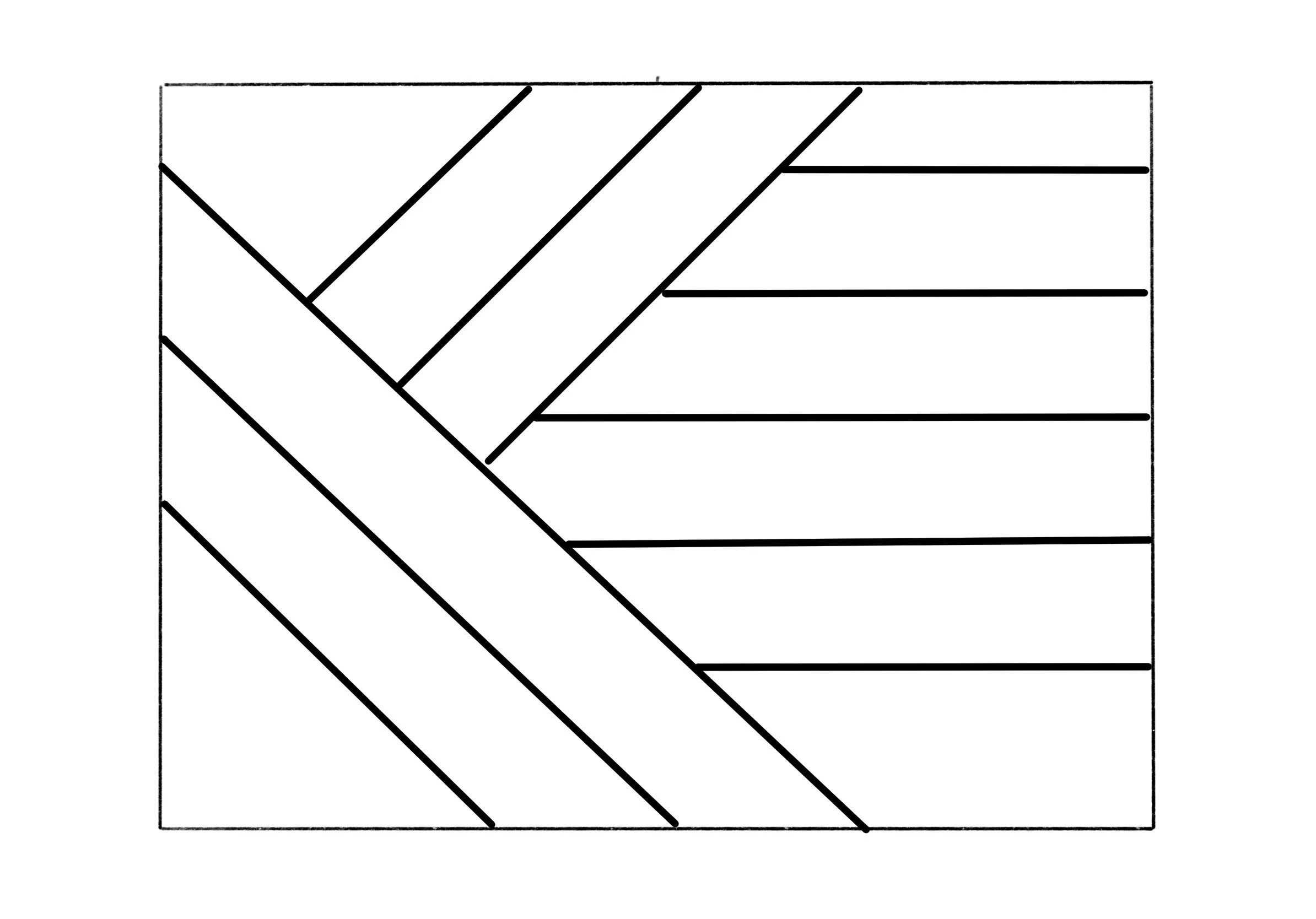 Black and white line drawing of a rectangular wooden pallet with diagonal and horizontal planks.