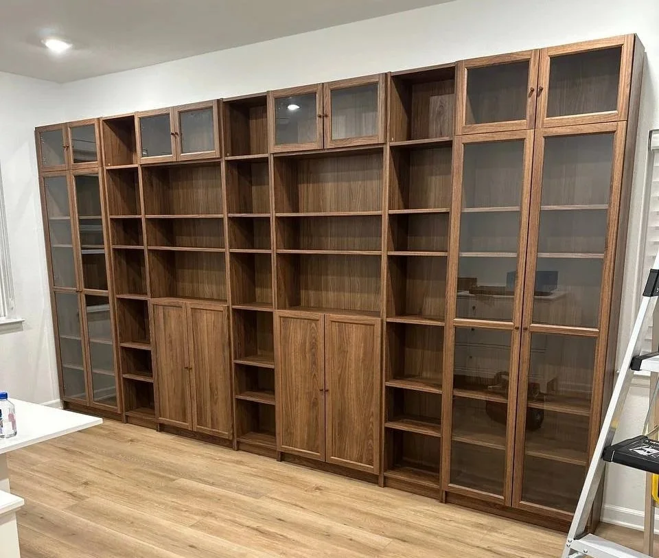 Wall-to-Wall Bookcase Assembly and Installation with Glass Doors, Tampa, Florida